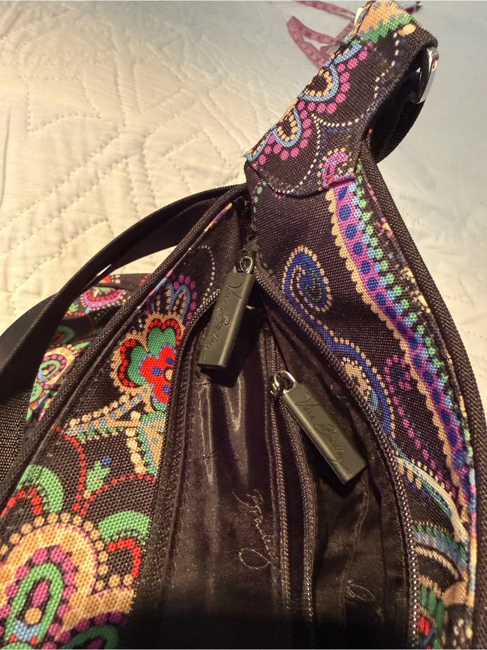 Vera Bradley Black Crossbody with Multicolor Paisley Floral Design